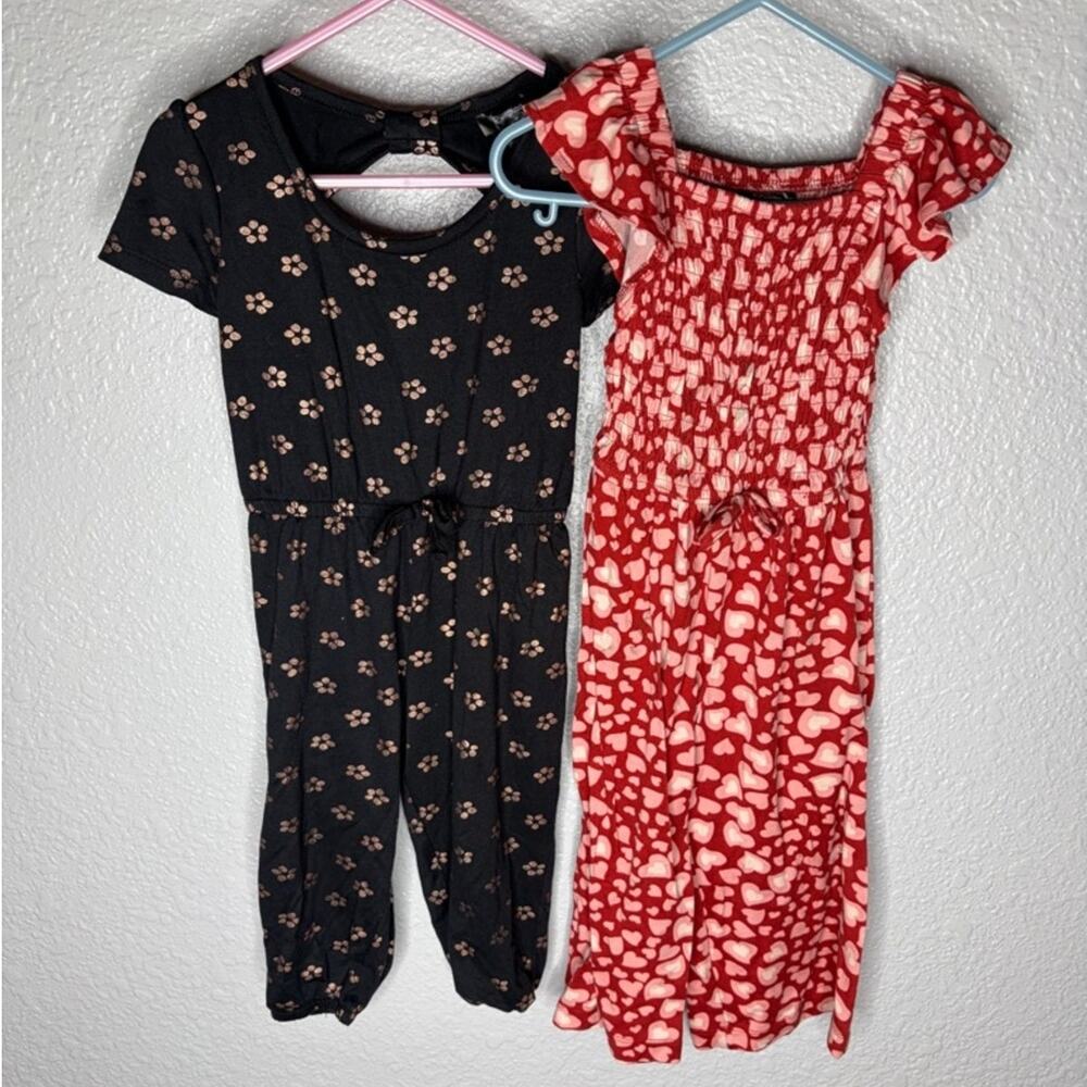 Girls bundle: Black Floral & Red Heart jumpsuits size 3T